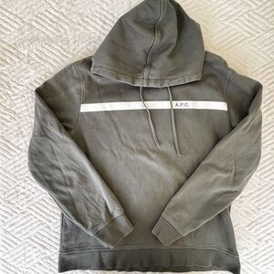 A.P.C. Size L Adult Gray Logo Stripe Pullover Hoodie Cotton Sweatshirt Mens